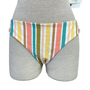 Roxy NWT Bikini Bottom PT Beach Classics Cheeky Peach Teal Stripe Size Large